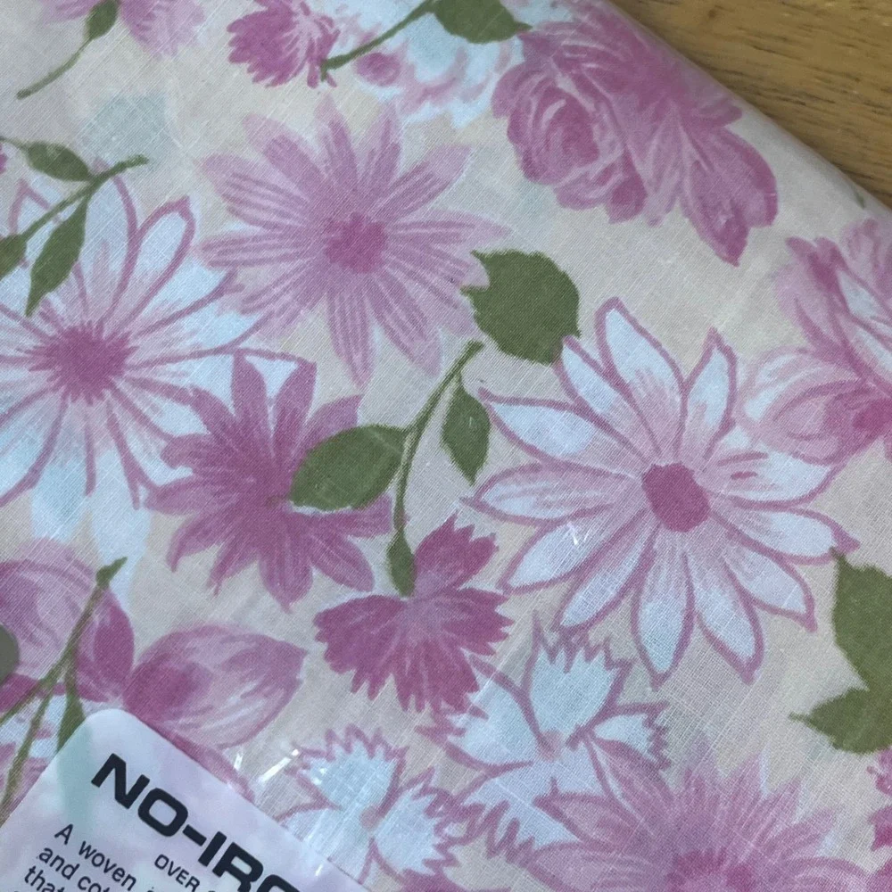 Vtg Lady Pepperell Double Fitted Sheet Pink Floral No-Iron Muslin New NOS USA